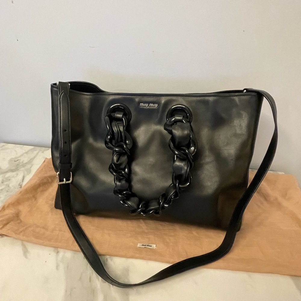 Miu Miu Black Braided Handle Tote - Picture 8 of 9